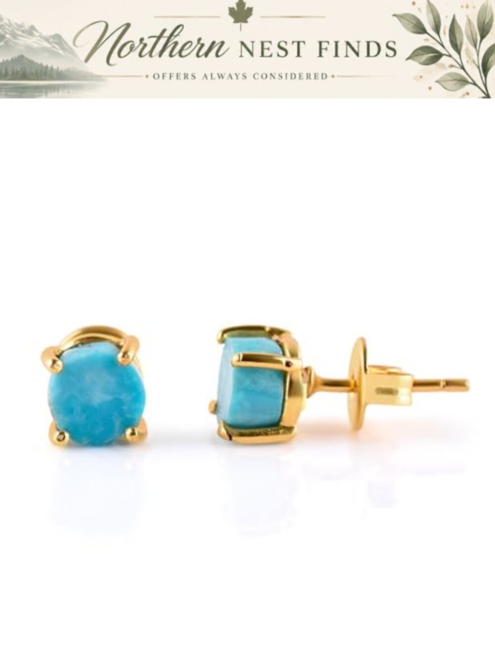 14K Gold Plated Raw Turquoise Stud Earrings Natural Gemstone Dainty